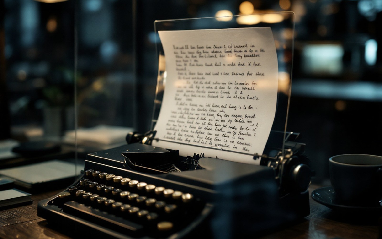 A typewritten paper page under glass, macro