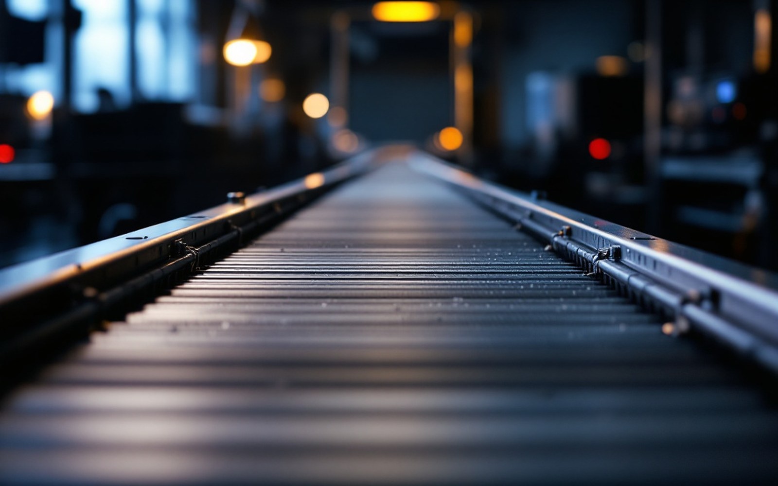 A conveyor belt stopped mid-run, one light